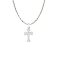Silver plated stainless steel cross necklace with shimmering zircon micro inlay stones - Fully Paved Cross (N0031S)