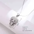 Silver skull pendant necklace with micro-pave cubic zirconia in punk rock style - Steel Color (N0156S)