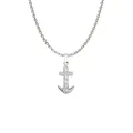 Silver stainless steel anchor necklace with micro-pave cubic zirconia pendant detail - Anchor Cross (N0033S)