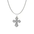 Silver vintage cross necklace featuring clear zircon stones on a stainless steel chain - Vintage Pattern Cross (N0035S)