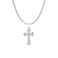 Gothic silver stainless steel cross necklace featuring micro-set sparkling zircon stones - Pave Set Cross (N0034S)