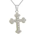 Silver stainless steel cross necklace with pavé cubic zirconia on an O-chain - Petal End Cross (N0100S)