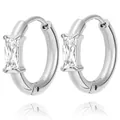 Silver square zircon huggie hoop earrings in polished titanium steel for women - Silver Tone (Black Zirconia)