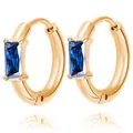 Gold plated hoop earrings featuring rectangular blue zircon stones in a claw setting - Gold (Blue Zircon)