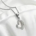 Polished silver heart pendant necklace with shimmering zircon stones on satin background - Single Side Inlaid Hollow Style (N0111S)