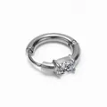 Silver oval zircon hoop earring with four-claw setting and hinged stainless steel design - Silver White Zirconia