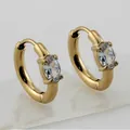 Polished gold plated titanium steel huggie earrings with oval cubic zirconia stones - Gold White Zirconia