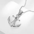 Silver pirate anchor pendant necklace with zircon inlays and adjustable O-chain - Silver (N0131S)