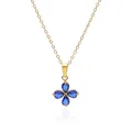 Golden clover pendant necklace with four blue teardrop zircons on a white background - Gold Blue Zirconia