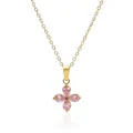 Golden clover necklace featuring four pink pear-cut zircon stones and O-chain - Gold Color Pink Zirconia