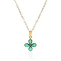 Golden stainless steel necklace with green zircon four-leaf clover pendant on white base - Gold Green Zirconia