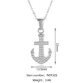 Silver pirate ship anchor pendant necklace with micro-paved zircons and cross chain - Silver Pave Style (N0132S)