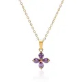 Golden four-leaf clover pendant necklace featuring four purple pear-shaped zircons - Gold Purple Zirconia
