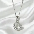 Elegant silver heart necklace with micro-pave cubic zirconia on hollow heart pendant - Silver Hollow Pave Heart (N0058S)