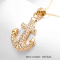 Gold plated anchor pendant necklace with shimmering zircon stones on a link chain - Gold Pave Style (N0132G)