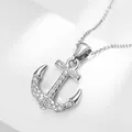 Silver pirate anchor necklace with micro-paved zircons and adjustable steel cross chain - Silver Full Rhinestone (N0133S)