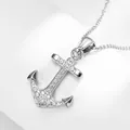Silver pirate ship anchor pendant necklace with micro-paved zircons in titanium steel - Silver Hollow Pave (N0134S)
