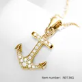Golden titanium steel necklace with zircon-encrusted anchor pendant and O-chain link - Gold Hollow Pave (N0134G)