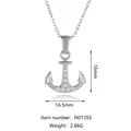 Silver-finished ship anchor necklace with micro-pave cubic zirconia on a cable chain - Silver Minimalist Pave (N0135S)
