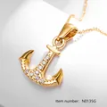 Gold-plated anchor pendant necklace with micro-pave zircons and delicate cross chain - Gold Minimalist Pave (N0135G)
