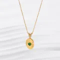 Detail of 18K gold necklace with emerald oval pendant featuring sunburst textures - Gold (Oval Cut)