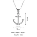 Silver anchor pendant necklace with micro-paved zircons measuring 17mm by 15mm - Silver Vintage Full Pave (N0136S)