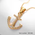 Gold plated nautical anchor pendant necklace with micro-paved cubic zirconia stones - Gold Vintage Full Pave (N0136G)