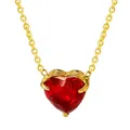 Detail van rode hartvormige zirkoon hanger met gouden driepotige zetting aan een O-ketting - 18K Goud (Rode Zirkonia) (N0124G-5)