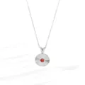 Macro detail of sunburst texture silver pendant with red stone and crystal accents - Round Style (N0378S) / Round Silver