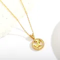 Close-up of gold titanium necklace featuring a zodiac goat pendant with pavé stones - Zodiac Sheep / Gold
