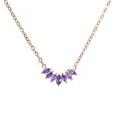 Macro detail of rose gold necklace with seven marquise-cut purple stones in fan shape - Gold - Purple Zirconia