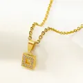 Detail of a square hollow gold necklace pendant with sparkling zircon stones - Square Style (N0046)
