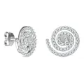 Detailed view of silver titanium steel spiral earrings with micro-paved white zircons - Round Swirl Style (E0201S) / Silver