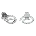 Macro detail of silver titanium steel earrings with pavé set white zircon stones - Eye Swirl Style (E0204S)