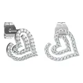 Detailed view of heart-shaped titanium steel earrings with pavé white zircon stones - Heart Swirl Style (E0206S)