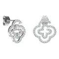 Titanium steel stud earrings with hollow flower design and micro-paved white zircons - Clover Swirl Style (E0205S)