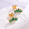 Boucles d'oreilles épi de blé dorées avec zircons verts marquise pour un style vintage - Or Vert Zircone