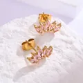 Boucles d'oreilles épi dorées serties de zircons roses marquise avec un design couronne - Couleur Or Zircone Rose