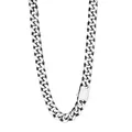 Macro detail of silver stainless steel Cuban link chain with secure rectangular clasp - 9mm x 46cm / Steel