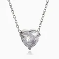 Titanium stalen hart hanger ketting met een sprankelende zirkoon in een 3-klauw zetting - Stalkleur (Witte Zirkonia) (N0124S-1)