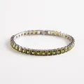 Detail of square olive green zircon stones on silver tennis bracelet with folding clasp - Olive Green