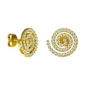 Golden spiral stud earrings with sparkling white cubic zirconia and butterfly back closure - Round Swirl Style (E0201G) / Gold