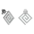 Silver titanium steel geometric spiral earrings with micro-set white zircon stones - Square Swirl Style (E0203S)
