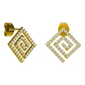 Golden square spiral earrings with white pavé cubic zirconia and butterfly backing - Square Swirl Style (E0203G)