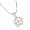 Silver flower pendant necklace with five petals and sparkling white zircon stones - Silver Color White Stone