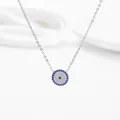 Silver evil eye necklace with blue and white micro zircon pavé in a round design - Evil Eye Style (N0240S-1) / Round Steel with Blue Stone