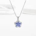 Silver flower necklace with five blue petal gems and white crystal border - Silver with Blue Stone