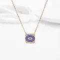 Gold evil eye rectangular pendant necklace with blue micro-pave crystals for women - Square Evil Eye Style (N0241G) / Square Gold