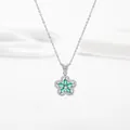 Silver flower pendant necklace with marquise green stones and white zircon details - Platinum Green