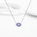Silver Evil Eye necklace with blue and white cubic zirconia micro-pave pendant - Eye Shape Steel Color